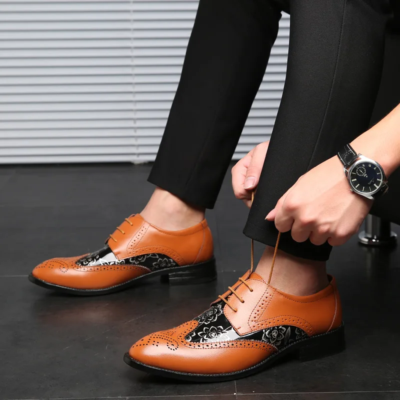 

Newbusiness men's flat classic men's dress shoes leather wing tip carving Italian official Oxford large size spring dress shoes