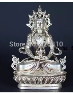 

CHINESE HANDWORK BUDDHA OLD WHITE COPPER STATUE