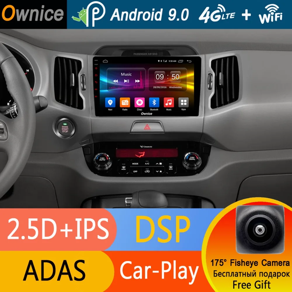 Discount Android 9.0 eight Core 9" IPS 4GB RAM+32GB ROM for Sportage R 2010-2016 Car Radio Stereo Navi GPS player DSP CarPlay ADAS 1