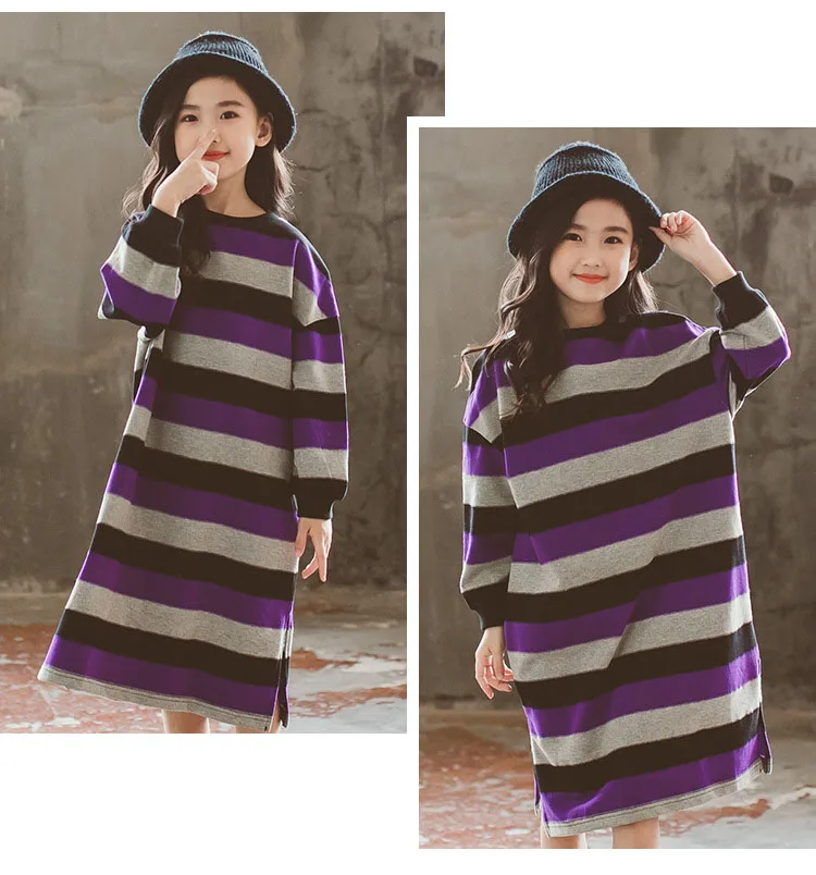 mother and daughter striped long dresses for teenage girls autumn winter cotton long sleeve kids casual dress children clothing (15)