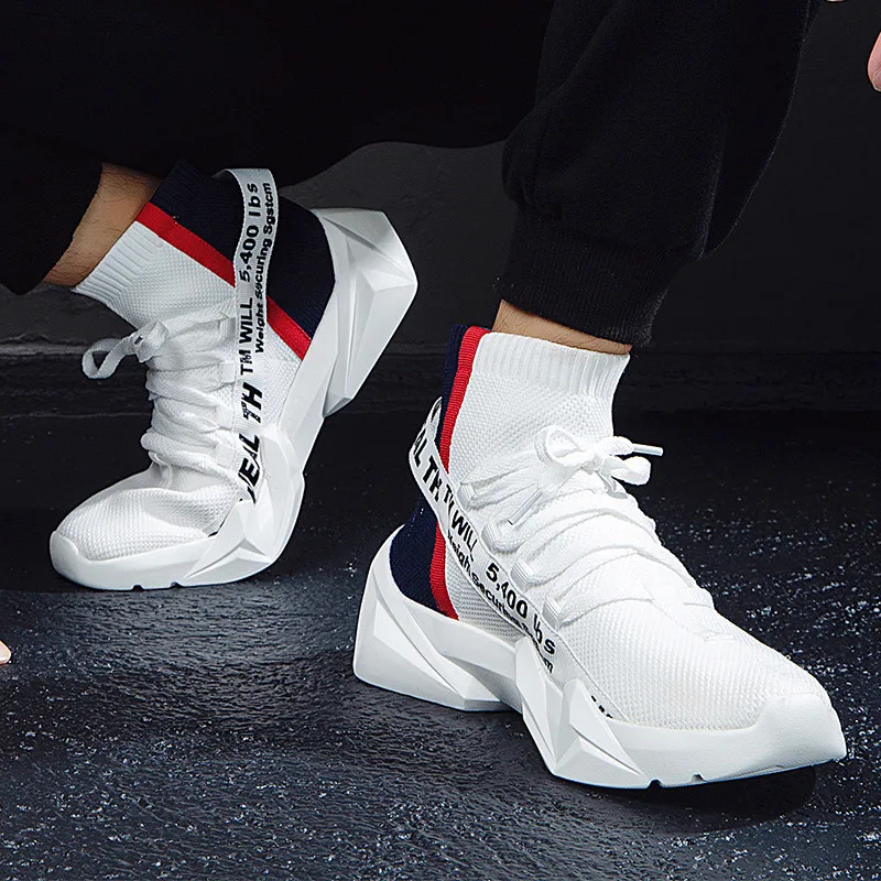 Online 2019 Autumn High Top Socks Sneakers Men Shoes Flyknit Breathable Casual Shoes Man Comfortable Sneakers For Walking BDP018