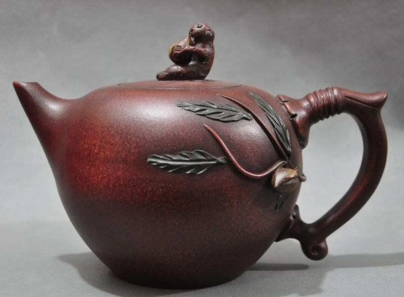 

Mark China Yixing zisha pottery Carved Monkey Peach teapot tea set pot Tea maker