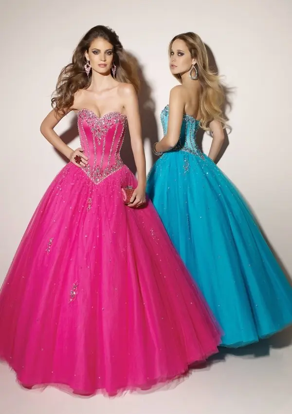 Sexy Gathered Romantic Ball Gown Sweetheart Beading Tulle Pink Prom ...