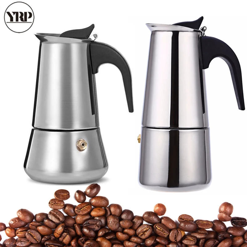 

YRP Mocha Coffee Maker Moka Pot Stainless Steel Filter Espresso Cafetiere Italian Coffee Maker Percolator Tool 100/200/300/450ML