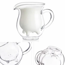 Стеклянная чашка с двойными стенками для молока, форма коровы, чашка для чая, сока, воды, кофе, кружка с ручкой, стеклянная прозрачная банка для вина, пива, кухонная посуда для напитков
