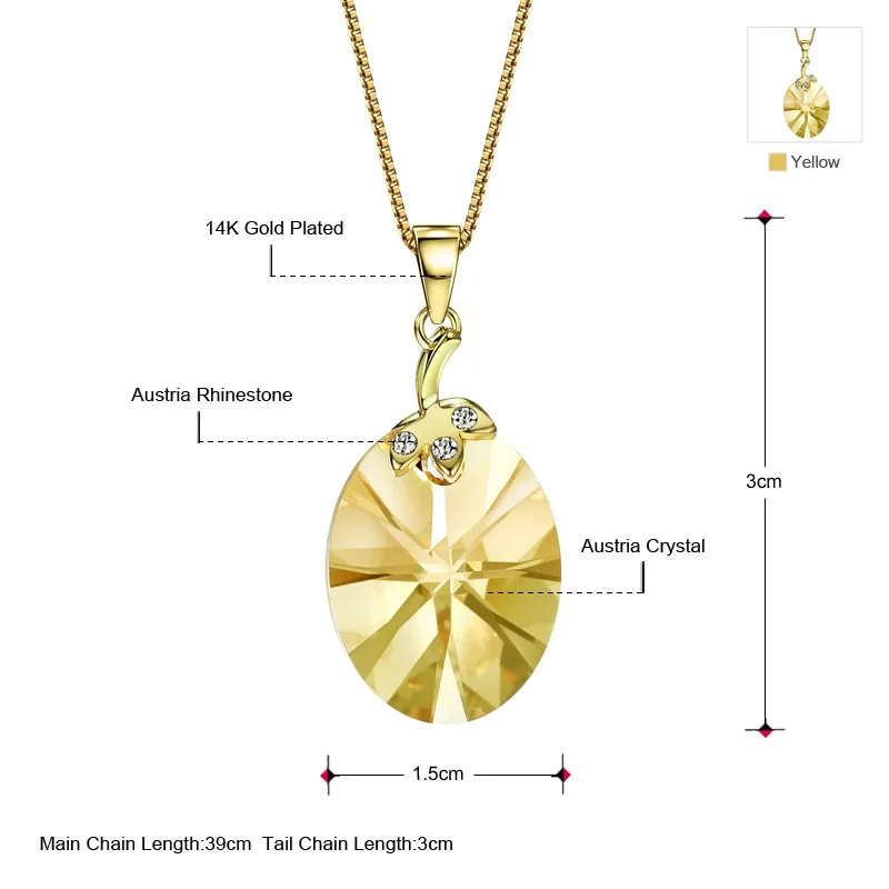 Neoglory, светильник из желтого золота, австрийский кристалл, милое ожерелье, подвеска, подарки для девочки,, новинка, камень, модное ювелирное изделие JS9