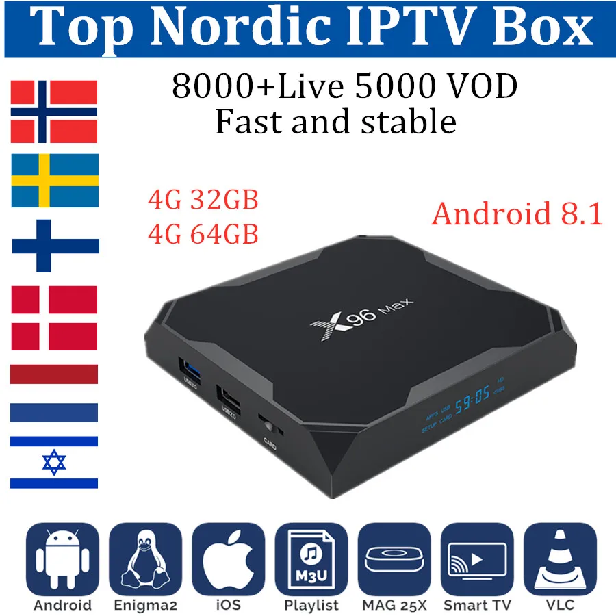 

Europe IPTV bOX X96 MAX smart tv box android 8.1+PRO iptv subscription for Sweden Noway Poland Finland Israel IPTV M3U android