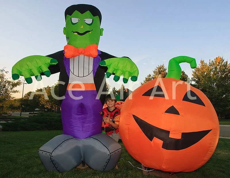 halloween celebration party decoration green inflatable frankenstein with pumpkinchina mainland
