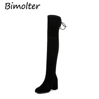 Bimolter Autumn Winter Fashion Women Over the Knee Boots Round Toe High Heel Female Shoe Flock Long Thigh Stretch Boots PAEB005 Bimolter Autumn Winter Fashion Women Over the Knee Boots Round Toe High Heel Female Shoe Flock Long Thigh Stretch Boots PAEB005