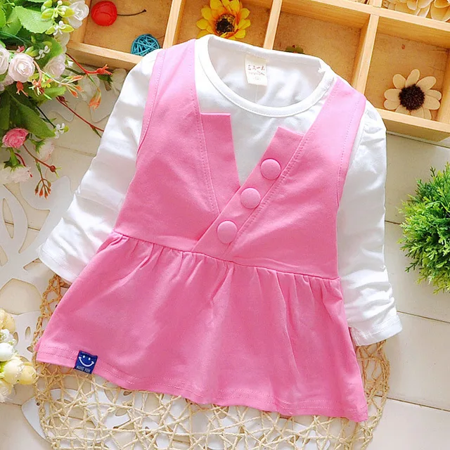 2016 spring new born infant cotton dress for baby girls clothing long