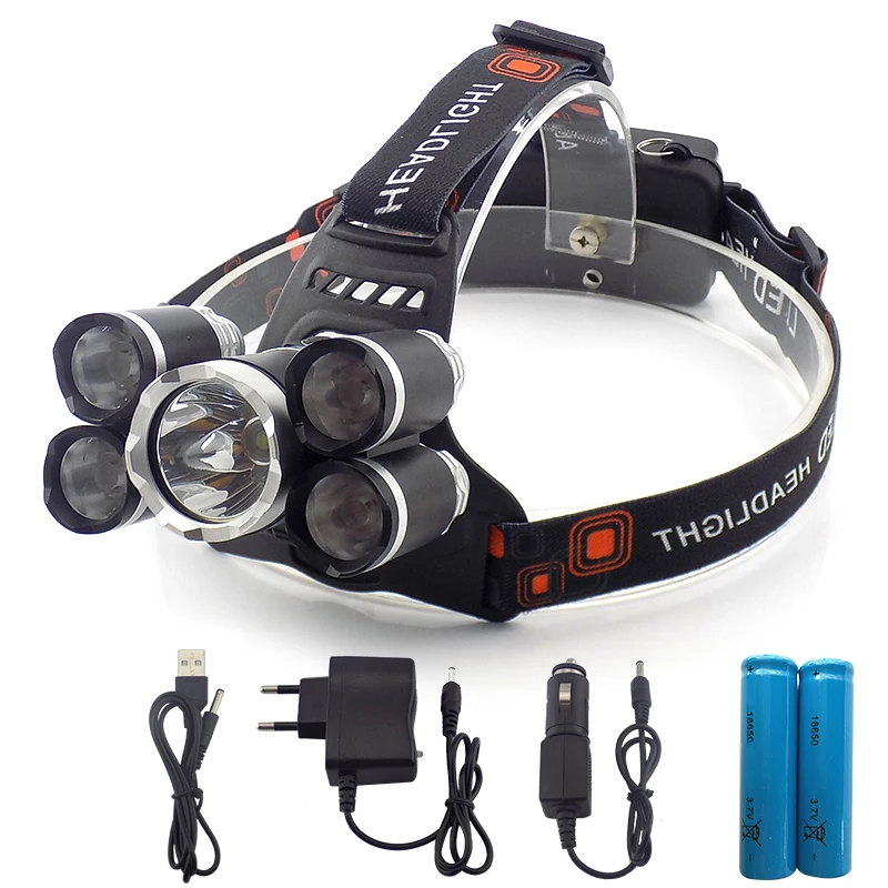 Headlight 35000 Lumen Headlamp 5 Chip XM L T6 Q5 LED Head Lamp Flashlight Torch Lanterna
