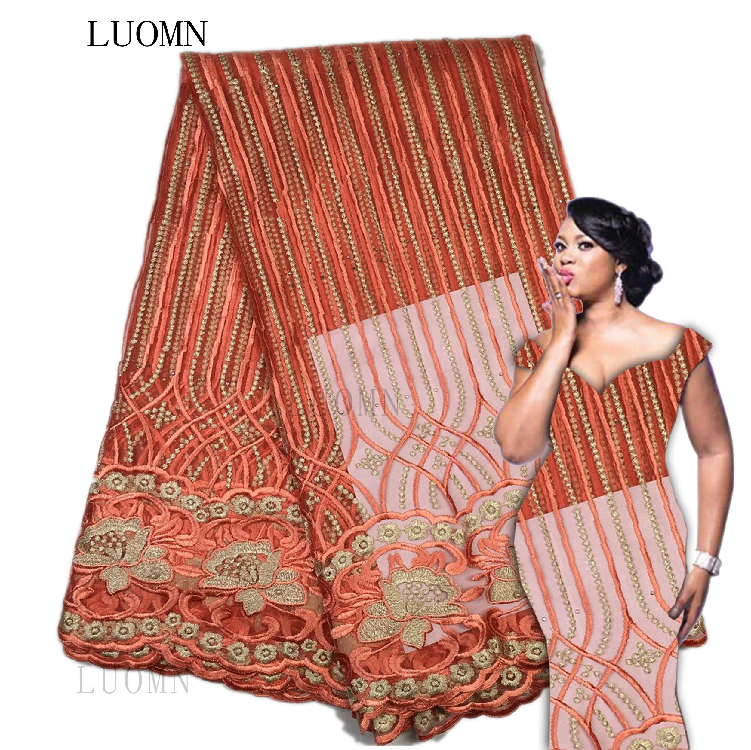 Latest Nigerian Laces Fabrics With Beaded Stones High Quality Tulle