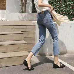 Прямые джинсы с потертостями, Корейская версия осенних свободных штанов, повседневные штаны, Тонкие штаны