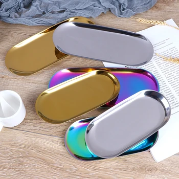 

Oval Jewelry Storage Tray Nordic Style Serving Tray Platter Stainless Steel Snack Metal Storage Gold Decoration S L