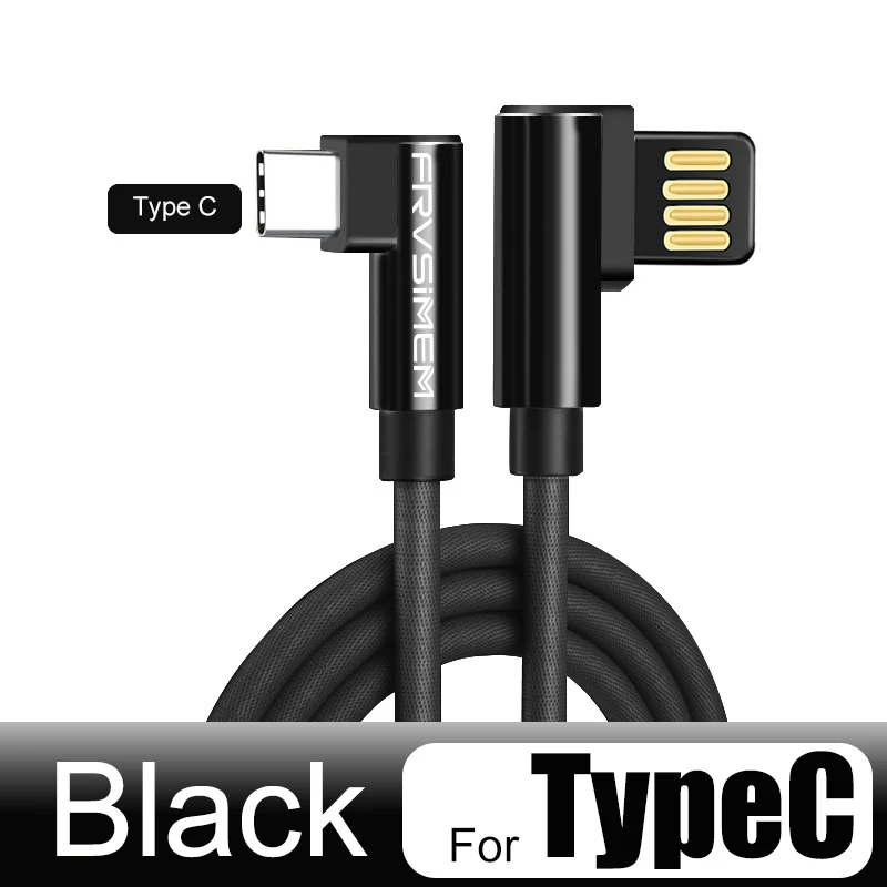 90 градусов usb type C кабель для быстрой зарядки Micro USB C кабель для зарядки и синхронизации данных провод для samsung Xiaomi sony huawei 1 м 2 м 3 м 25 см - Цвет: Black