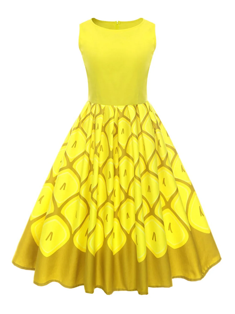 Joineles, ретро платье с принтом тропических фруктов, круглый вырез, без рукавов, винтажное женское платье, вечерние платья, 60 s, платье в стиле рокабилли - Цвет: Yellow