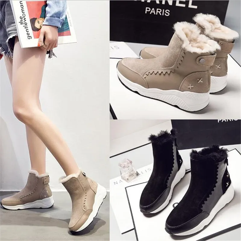 

2018 winter ankle boots for women fashion shoes woman fur inside winter snow boots platform solid genuine leather boots