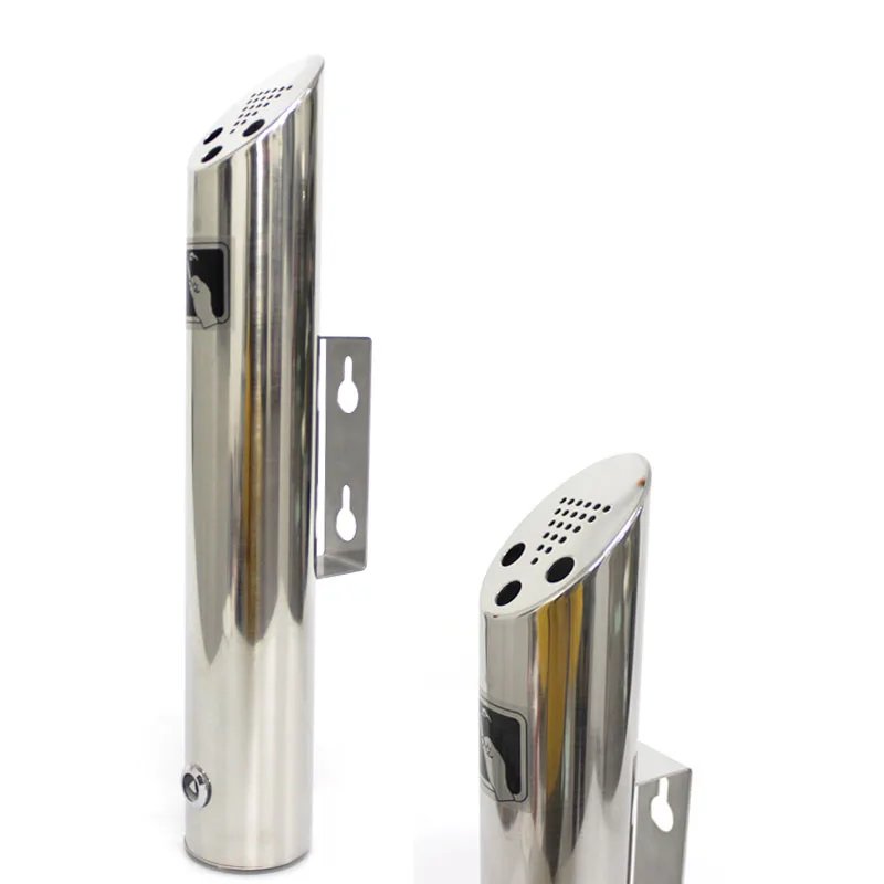 OSKYER 2L Outdoor Large Ashtray Cylinder Wall Mounted Ashtray Stainless Steel Cigarette Ash Bin 18-8 Cigarette Ash Bin Lockable