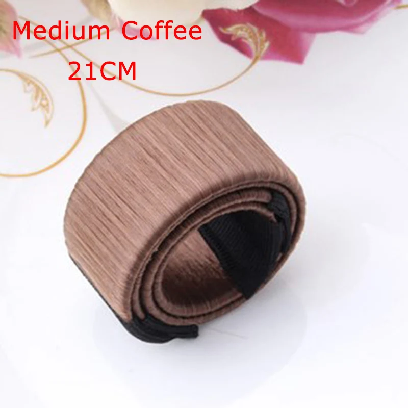 21cm medium coffee Синтетический парик, Пончик, повязка на голову, женские аксессуары для волос, для девушек, волшебная булочка для волос, бутон, лента для волос, французское блюдо, твист, инструмент для стрижки, сделай сам - Цвет: 21cm medium coffee