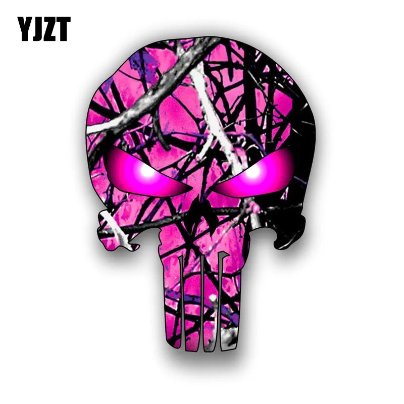 

YJZT 9.3CM*12.7CM PUNISHER SKULL Pink Camouflage Punisher Personality Reflective Car Sticker C1-7090