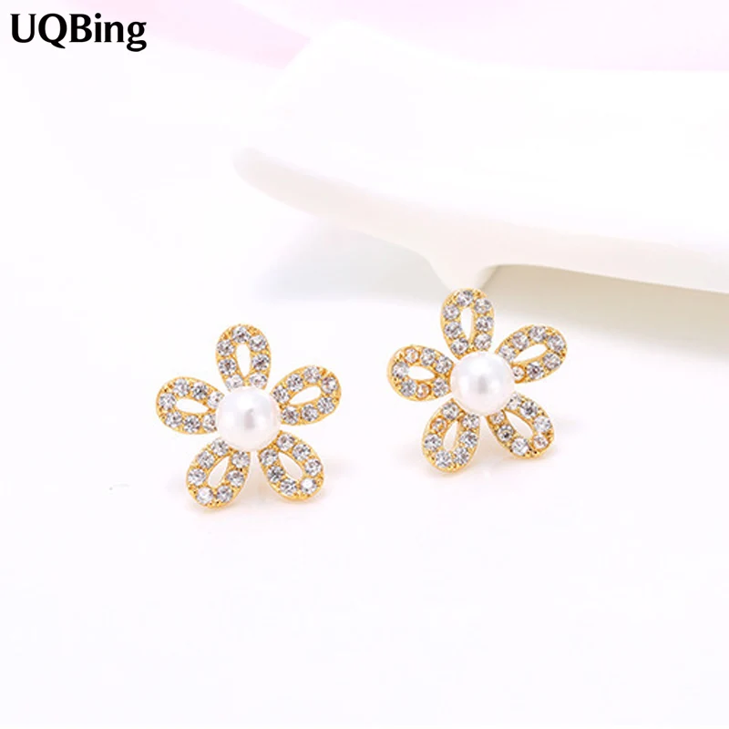 

Free Shipping Korean Fashion Crystal Stud Earrings 925 Sterling Silver Pearl Stud Earrings For Women Jewelry