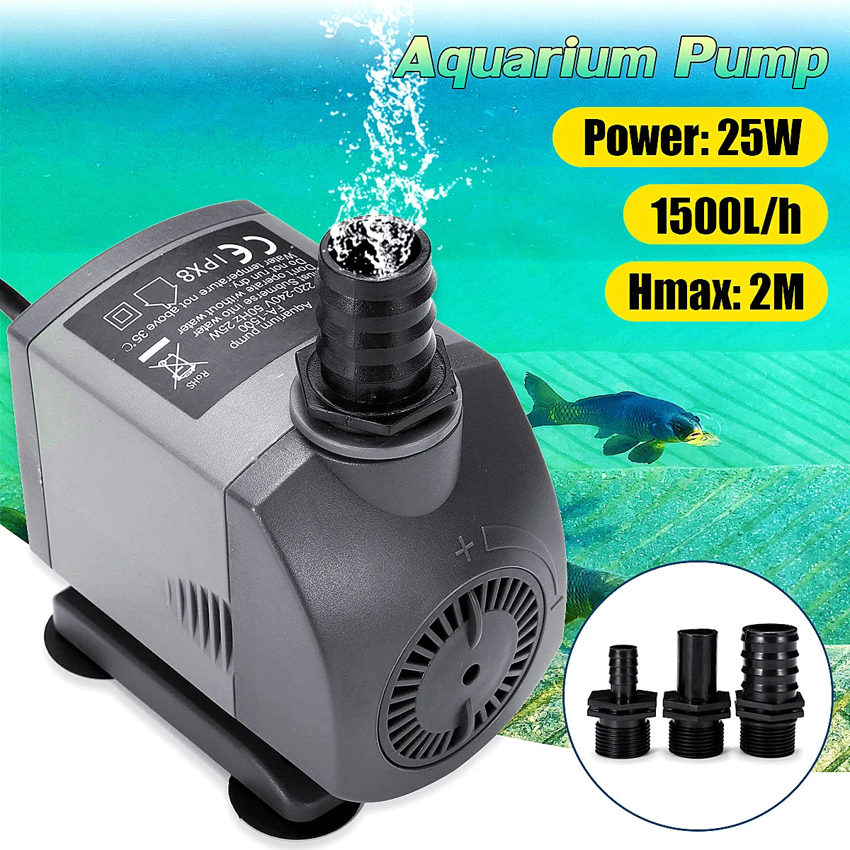 

220V 25W 1500L/h Aquarium Garden Pump Submersible Water Fish Tank Fountain Filter Pond Marine Water Pump Energy Saving
