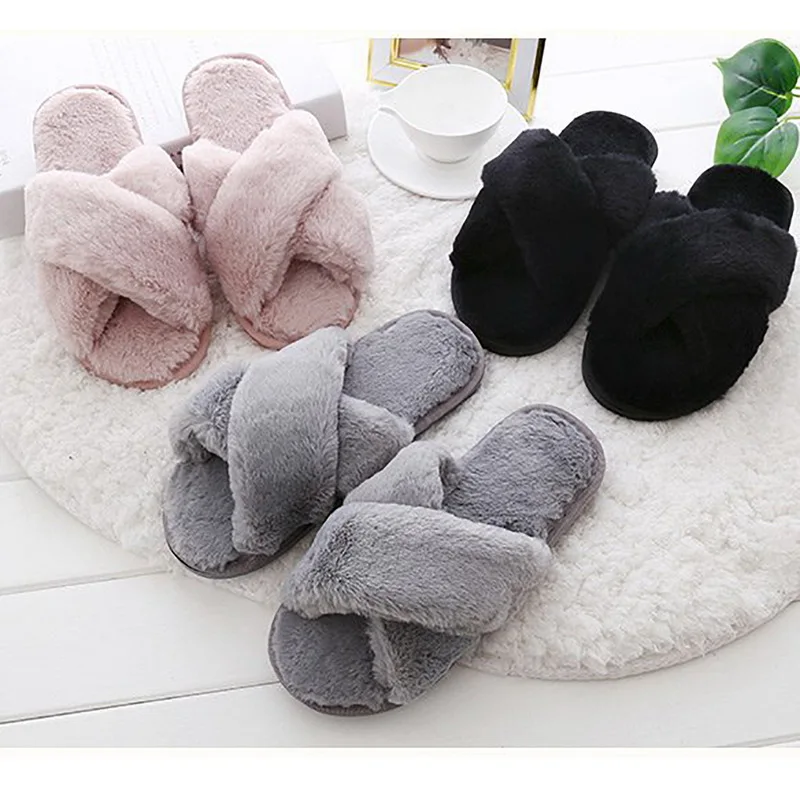 LAAMEI Women Slippers Winter Shoes Flat Sweet Home Slippers Woman Indoor Shoes Fur Warm Soft Slip On Black Pink Grey Female Slip millffy 2018 new summer sweet ladies shoes pink girl home slippers cotton indoor slip on knot stripe slippers