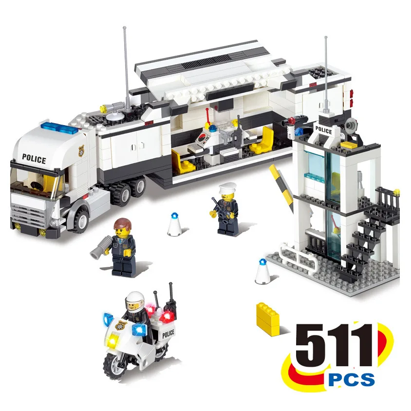 

Assembled Toy Plastic Building Blocks 6727 City Police Mobile Command Vehicle Children's Educational Toys for Boys