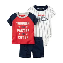 Летний комплект для мальчиков 2019 Новорожденные одежда с текстовым принтом Футболка + ползунки + Шорты 6-24 месяца Модные Детские наряд