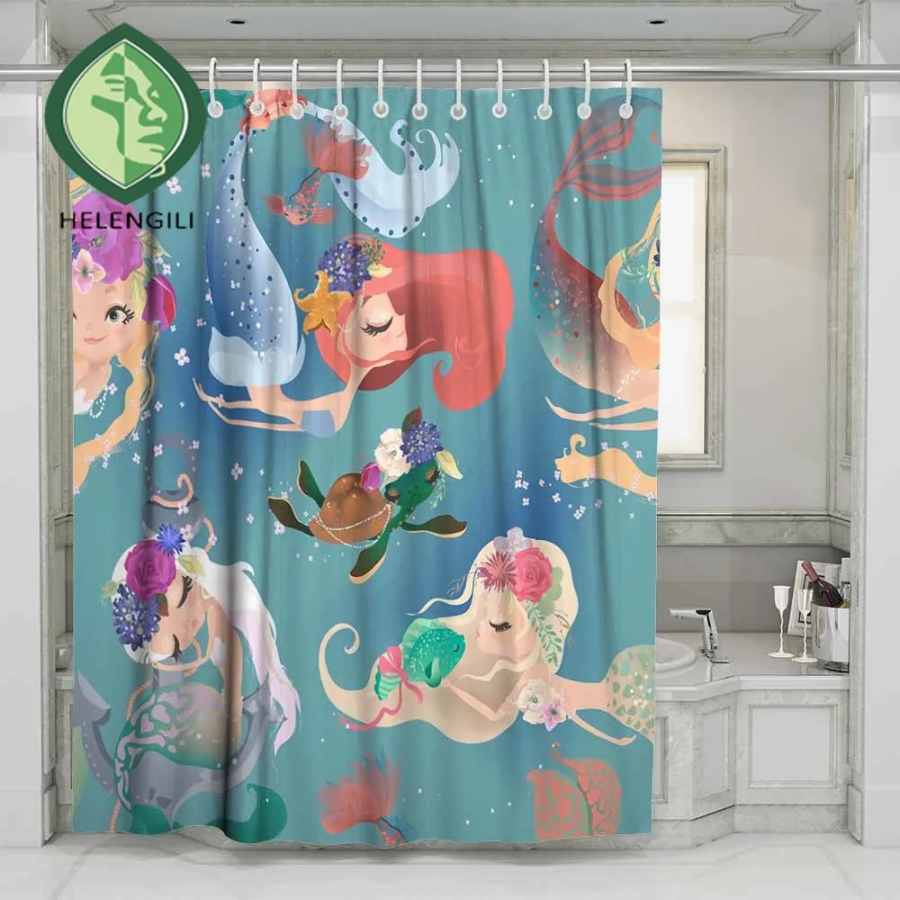 

3D Beach Cartoon Mermaid Shower Curtain Bathroom Waterproof Polyester Printing Curtains for Bathroom Shower