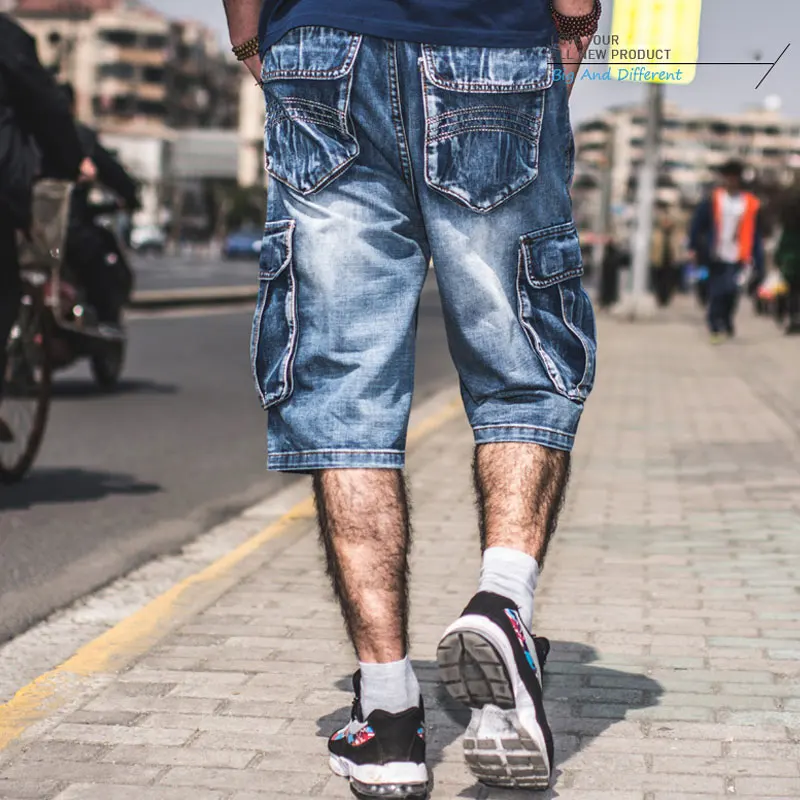 Men's Large Size Loose Denim Shorts Men's Jeans Fashion Street Hip Hop Denim Shorts Multi Pocket men jeans denim pants denim shorts summer jeans shorts