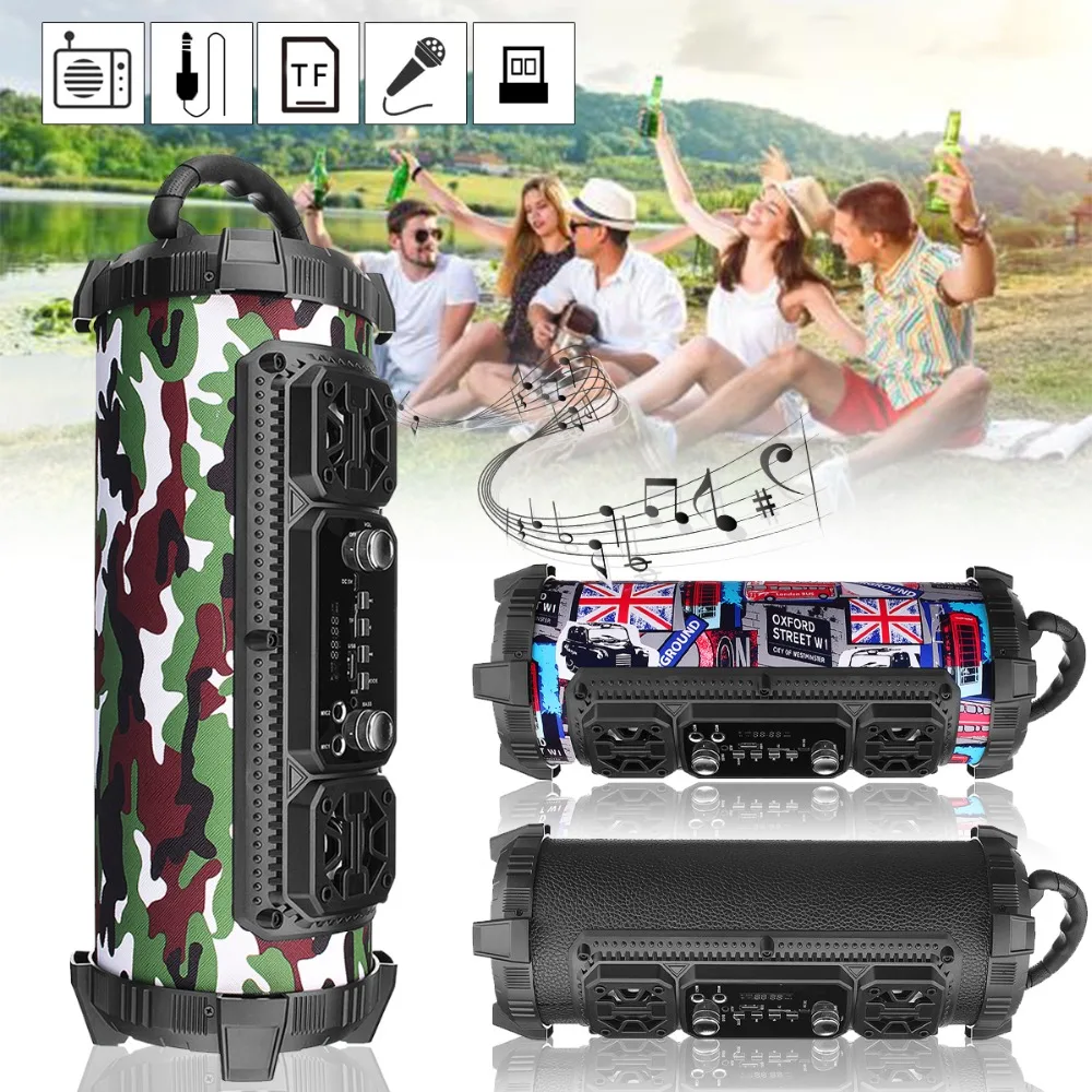 

New Portable Outdoor Wireless Bluetooth Speaker Strong Beat Subwoofer Music Player Fit for TF FM Radio Aux with Microphone Ports