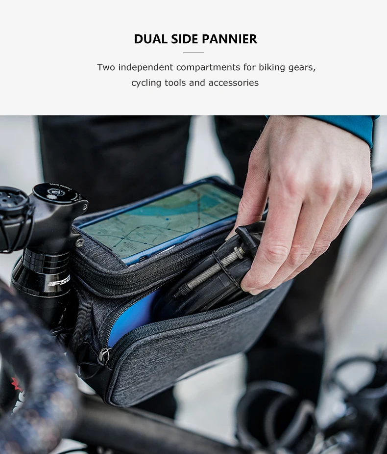 Excellent Touchscreen Water Resistant Cycling Bike Bicycle Front Frame Top Tube Double Bag Pannier with 5.7inch Mobile Cell Phone Case 5