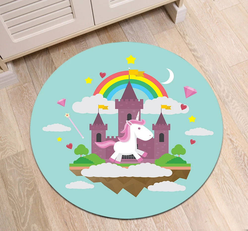 Fairy Tale Cartoon Unicorn Castle Round Mat Kids Bedroom Living Room Area Rugs Fairy Tale Cartoon Unicorn Castle Round Mat Kids Bedroom Living Room Area Rugs