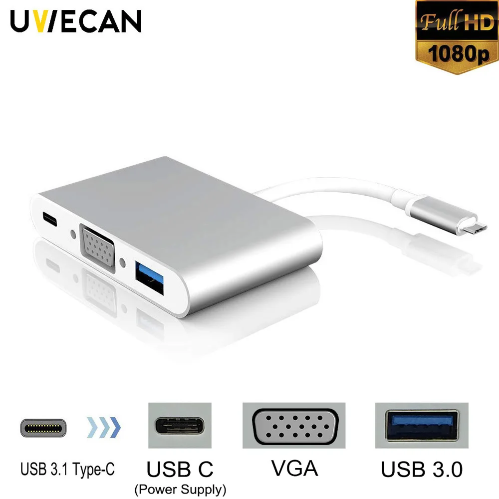 3 в 1 USB 3,1 Тип C к VGA адаптер Multi порты и разъёмы USB 3,0 хаб с тип-c Женский зарядки порты и разъёмы видео конвертер для MacBook Pro