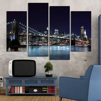 

Free Shipping 4 Piece The City Night View Modern Home Wall Decor Canvas Picture Art HD Print Painting Set of 4 Each Canvas arts