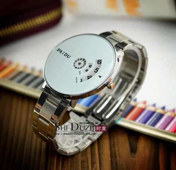New Fashion Paidu Good Quality Men Women Unisex Lady Girl Funny Wheel Black White Dial Quartz Wrist Watch Wristwatch Hour