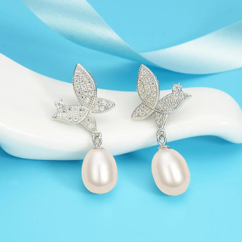 

Tuliper 925 Sterling Silver Butterfly Bridal Earrings Cubic Zircon Pearl Animal Earrings For Wedding Party Jewelry Gift