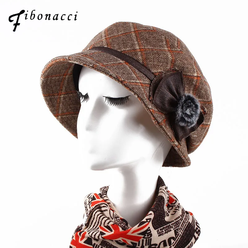 

Fibonacci High Quality Newsboy Berets Retro Plaid Women Pure Cotton Bow Fashion Classic Ladies Hats