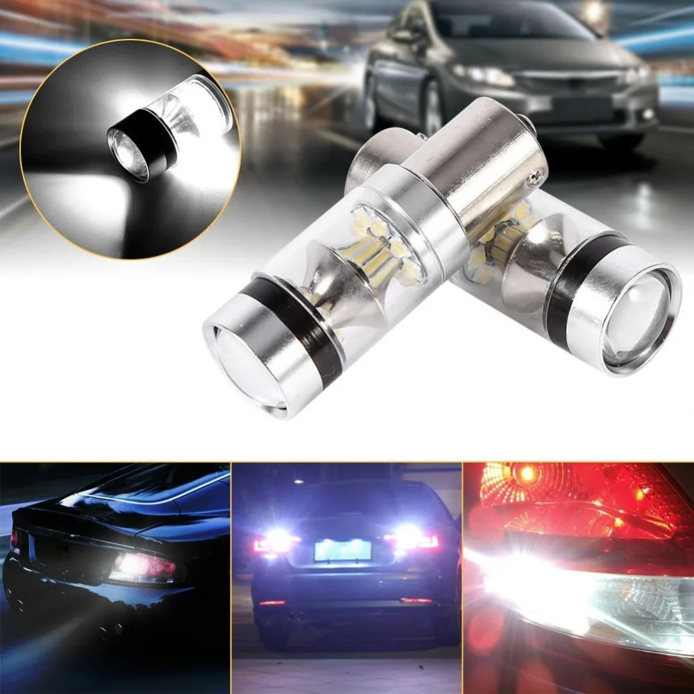 

2Pcs High Power 100W 1000 Lumens 1156 S25 P21W BA15S Car LED Backup Light Reverse Indicator Lamp White 6000K Light CANBUS DRL