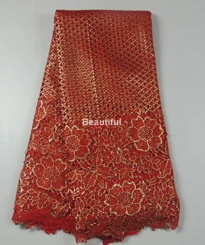 

Red wine African cord lace net lace bronzed cord guipure lace fabric plaid design for sewing dress 5yards/lot