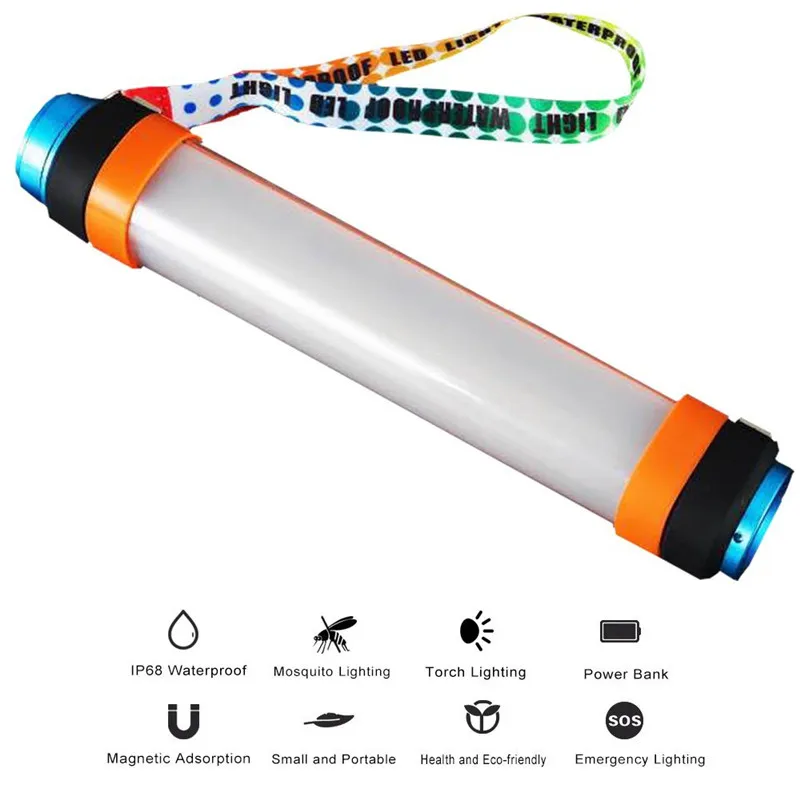 

Camping Lantern, IP68 Waterproof Outdoor Emergency Light, 6 Mode Handheld Flashlight SOS with Portable Torch USB Charging