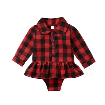 

New 2018 Newborn Baby Girls Plaid Romper Long Sleeve Jumpsuit Skirt Outfits Clothes