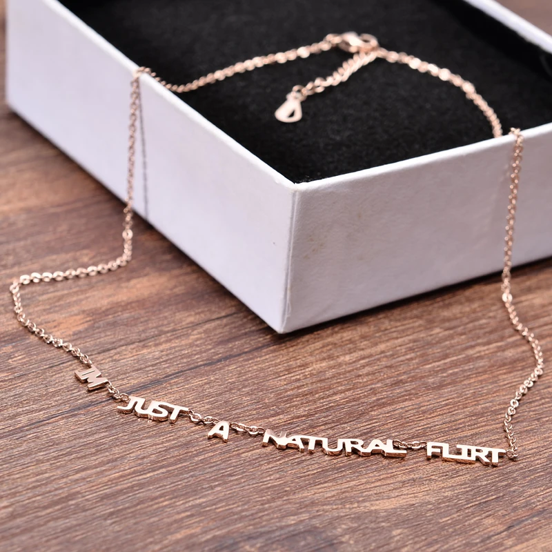 

YUN RUO Fashion Brand Woman Jewelry Rose Gold Color Letters Necklace Simply Choker Necklace 316 L Stainless Steel Jewelry