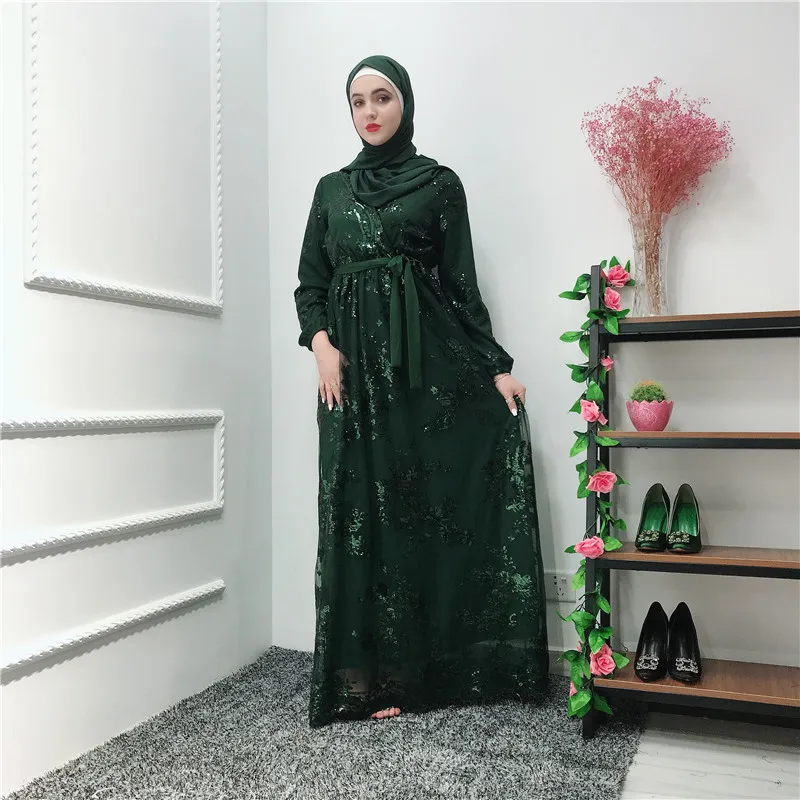 Sequin Vestidos Compridos abaya Kaftan Дубай Арабский хиджаб мусульманское платье кафтан ИД платья Рамадан Elbise Robe Femme Sukienki