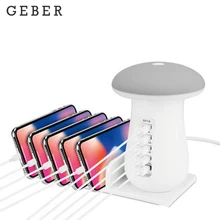 GEBER Quick Charge 3,0 USB Зарядное устройство концентратора путешествия Зарядное устройство 5 Порты и разъёмы адаптер зарядки телефона светодиодный Гриб настольная ночник