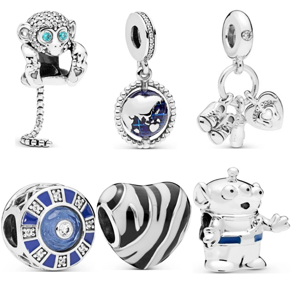 

Fit Women Pandora Charms Silver 925 original Bracelet DIY Jewelry Valentine's day Zebra Cartoon Monkey Earth Bead Heart Clip