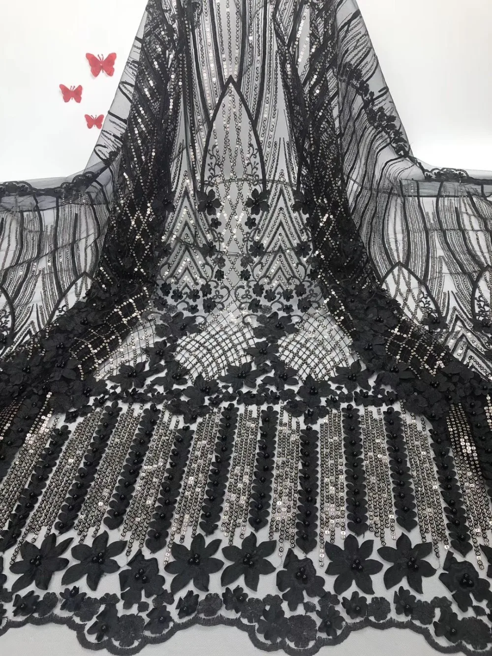 

Latest African Laces 2019 3D Flower French Tulle Lace Fabric Appliqued Nigerian Bridal Lace For Wedding Dress