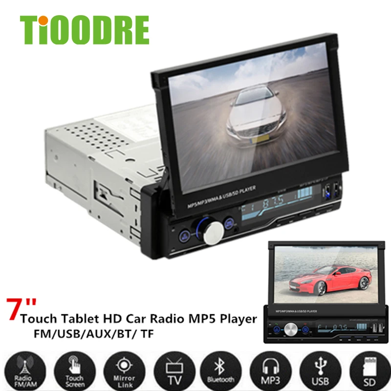 

TiOODRE MP5 Player 7" Screen Bluetooth Handsfree Car Stereo Radio FM USB AUX MP5 Player GPS Dual USB Retractable Folding