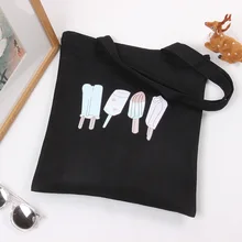 YILE Хлопок Холст Черный Белый сумка Экологичная для шоппинга с ручкой Печатный мороженое C06